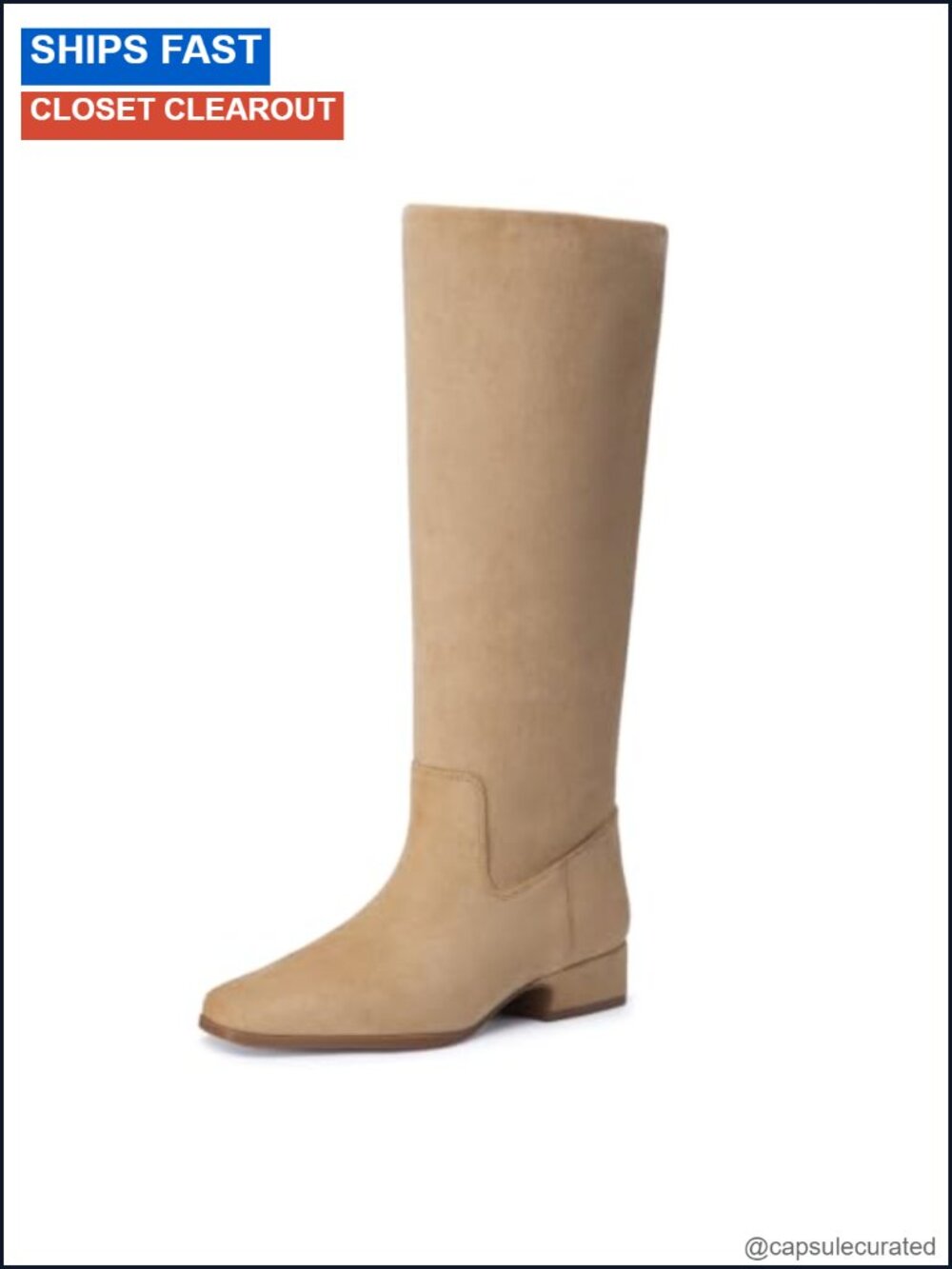 Knee High Boots Women Low Heel Fall Square Toe Faux Suede Chunky Boots
